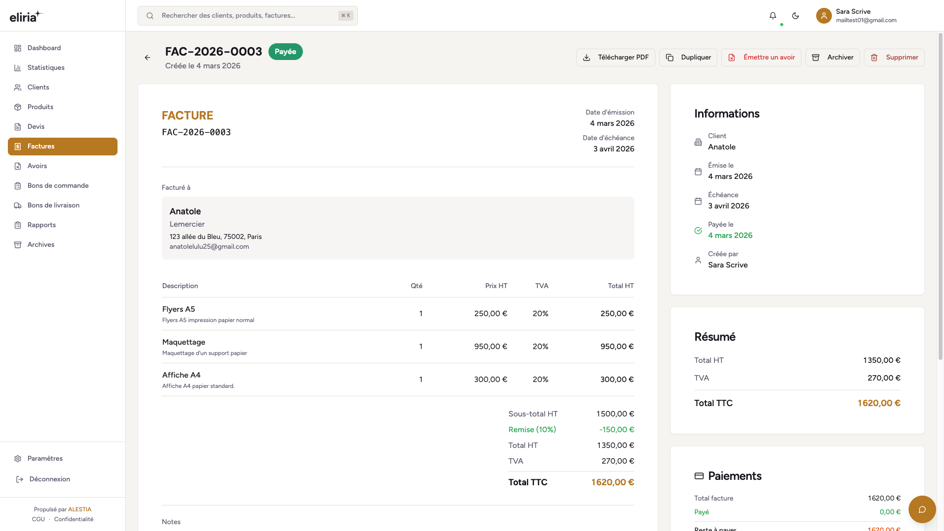 Détail d'une facture